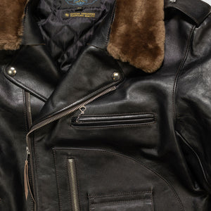 Double Helix - Innovator with Fur Collar Black Teacore Horsehide - Flat Lay Front Details