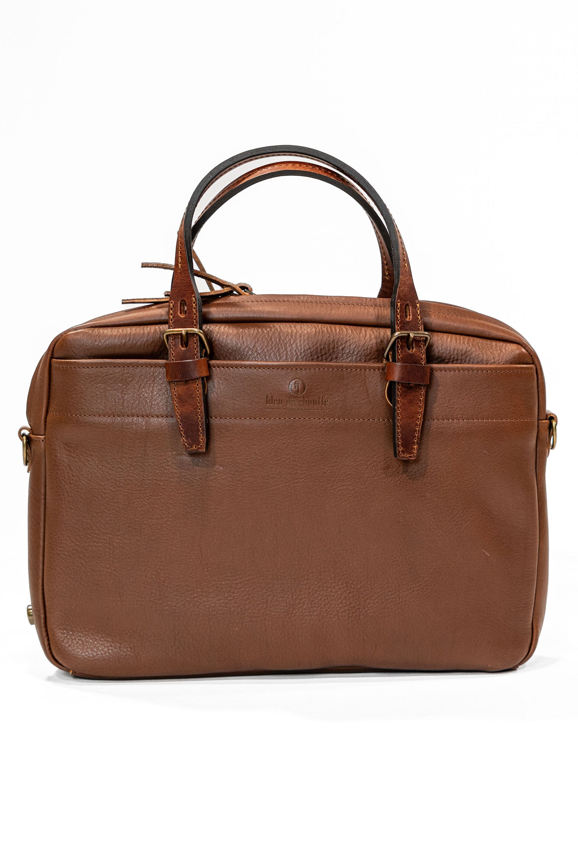 Bleu de Chauffe Folder Business Bag - Amber Brown. standing side back profile