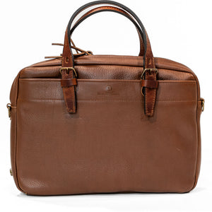 Bleu de Chauffe Folder Business Bag - Amber Brown. standing side back profile