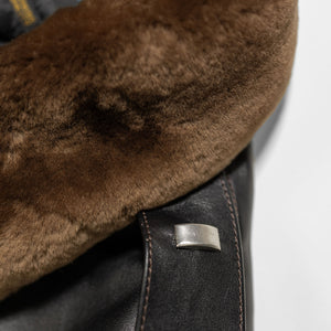 Double Helix - Innovator with Fur Collar Black Teacore Horsehide - Flat Lay Collar and Shoulder Detail