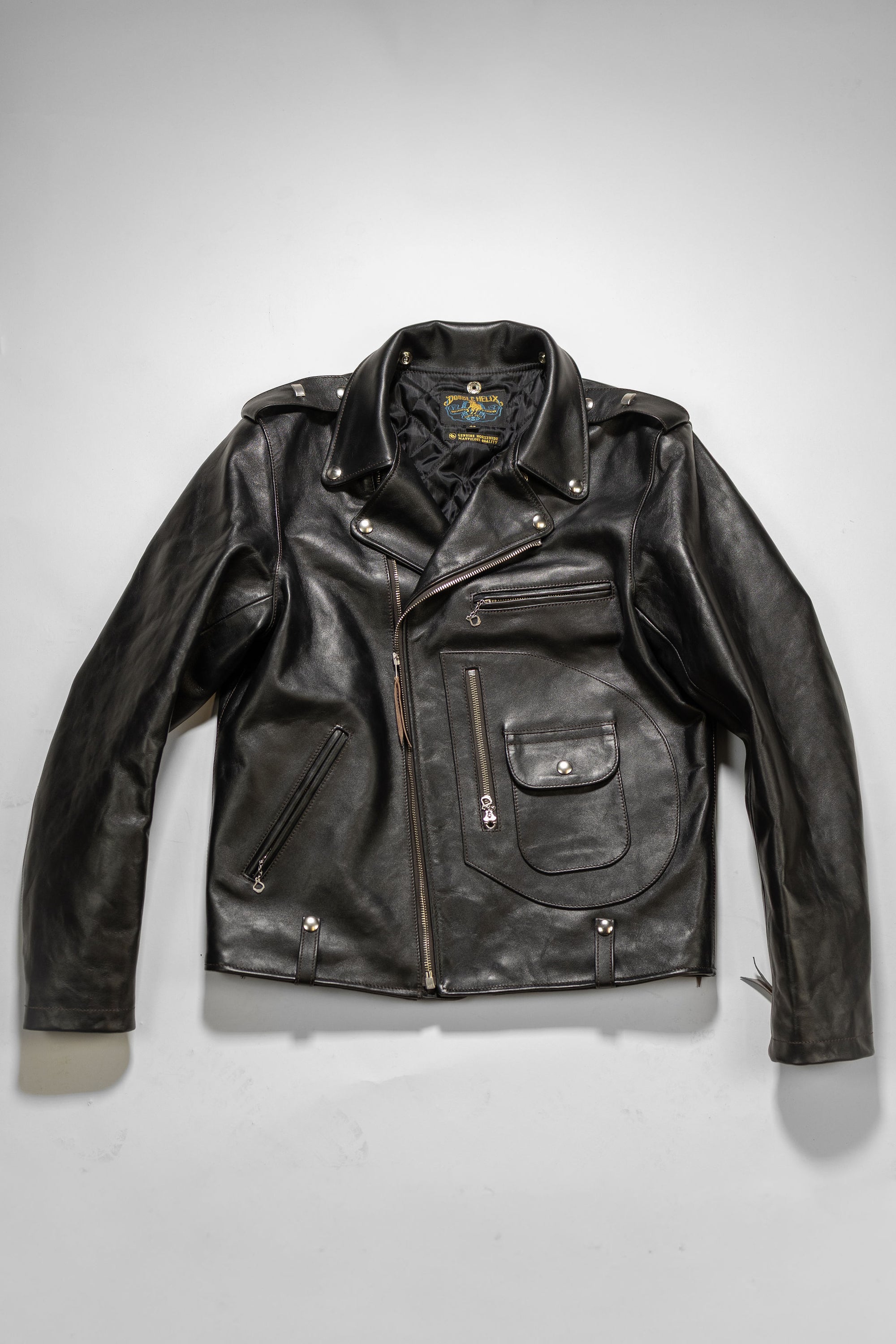 Double Helix - Innovator with Fur Collar Black Teacore Horsehide - Flat Lay Front Without collar