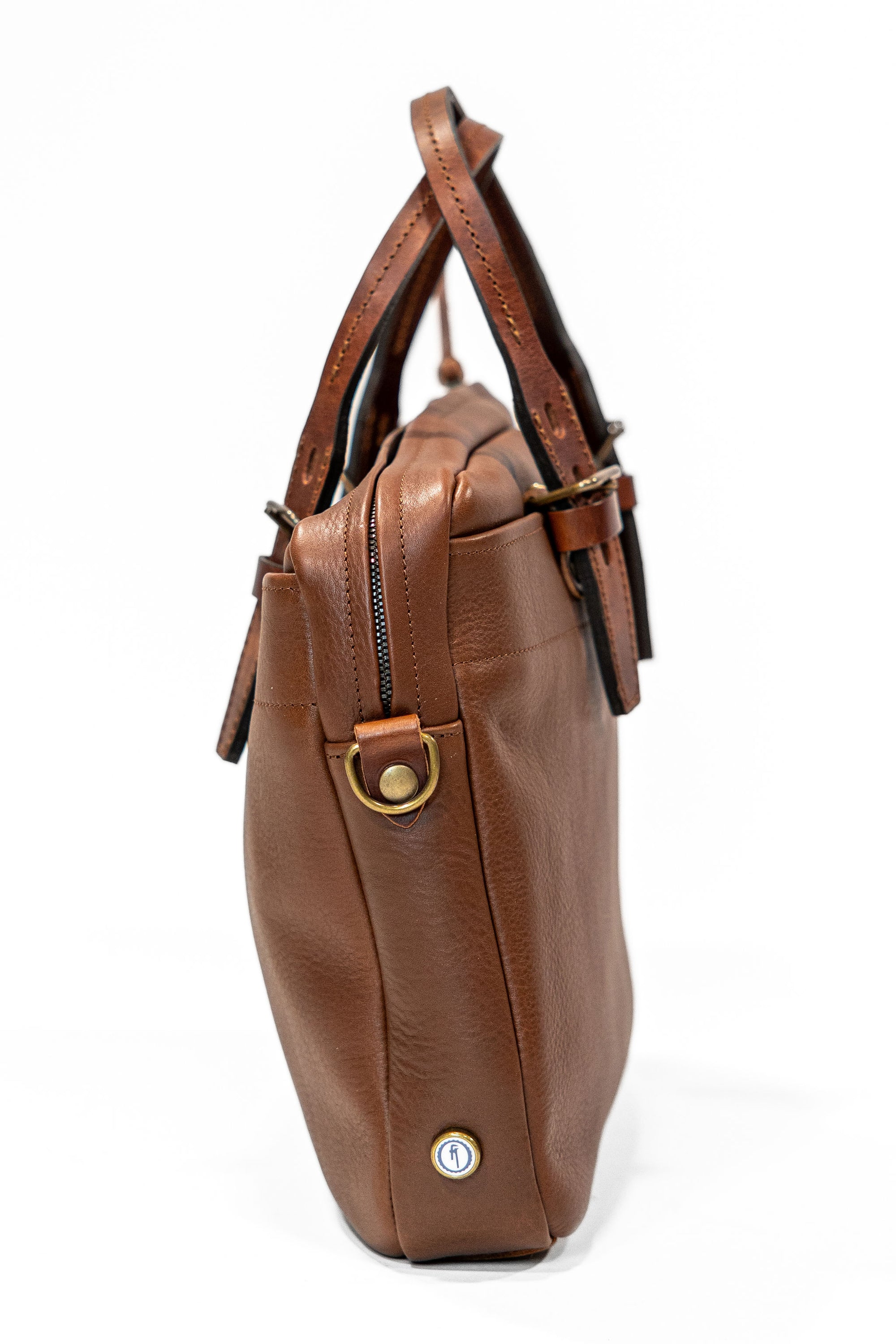 Bleu de Chauffe Folder Business Bag - Amber Brown. standing front profile