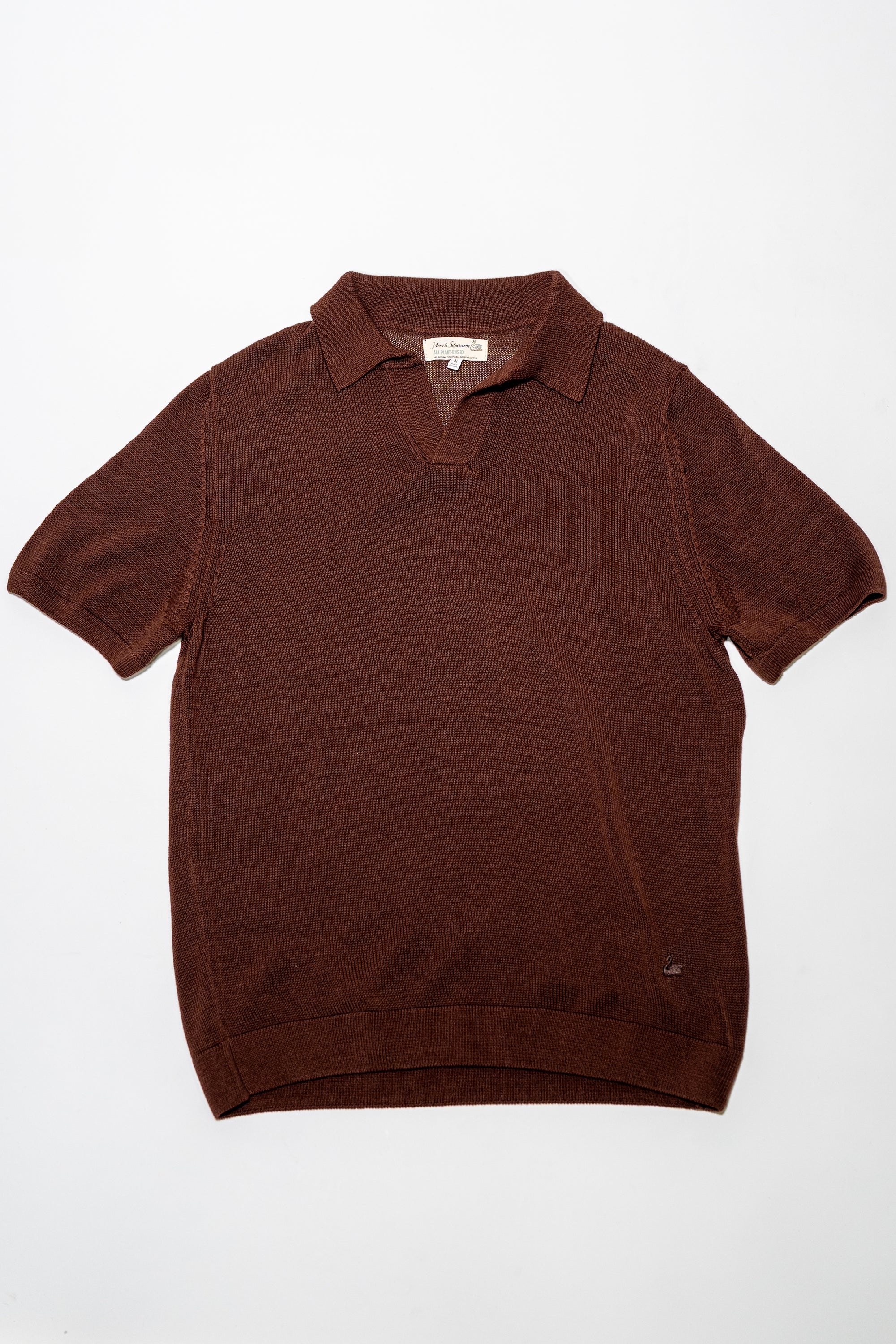 Merz b. Schwanen KNITPOLO02 1962 Cotton Polo Shirt - Chocolate