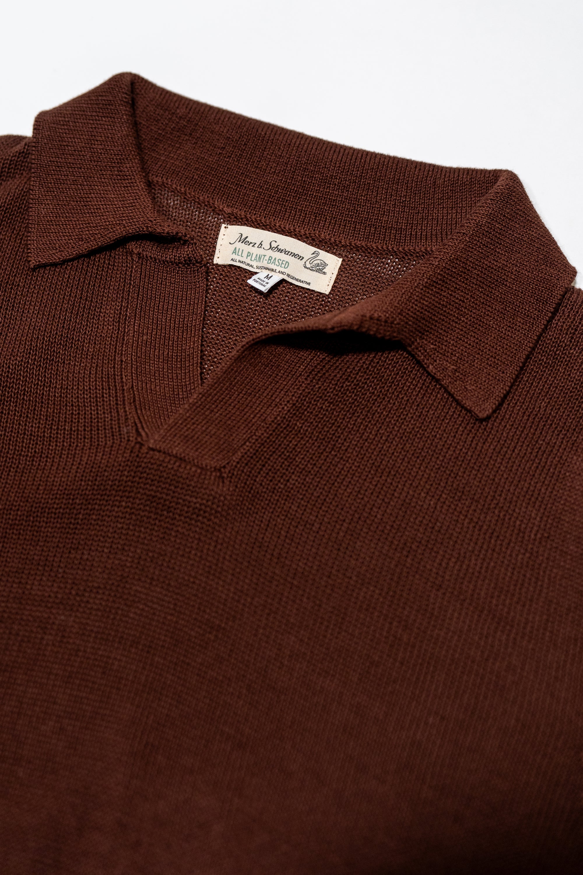 Merz b. Schwanen KNITPOLO02 1962 Cotton Polo Shirt - Chocolate