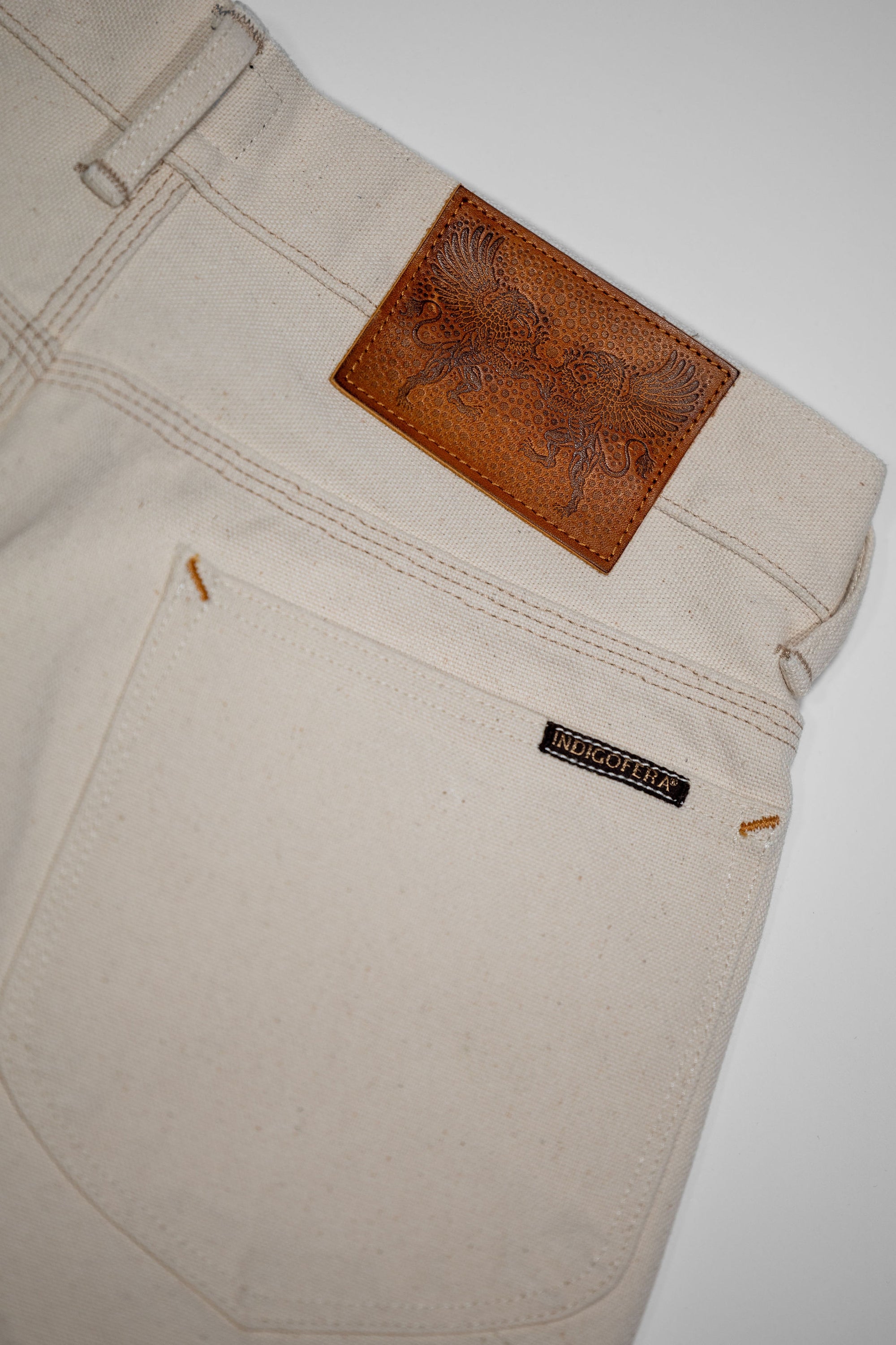 Indigofera Duke - 13oz Smithson Canvas Ecru - back pocket detail