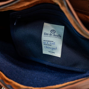Bleu de Chauffe Folder Business Bag - Amber Brown. detail shot of inside tag