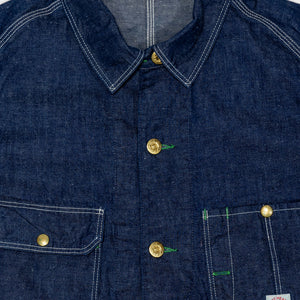 TCB Jeans Cat Head Jacket - Indigo Denim. close up of front