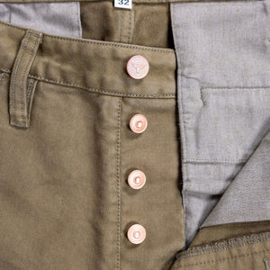 Wythe Deck Pant - Faded Olive - Button Fly Detail