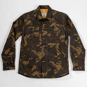 Dehen 1920 Waxed Cotton Crissman - Darkwood Camo Dry Waxed Cotton. laid on back