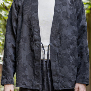 Hansen Garments Roman Loose Cut Jacket - Black Flowers - model shot - front facing - open