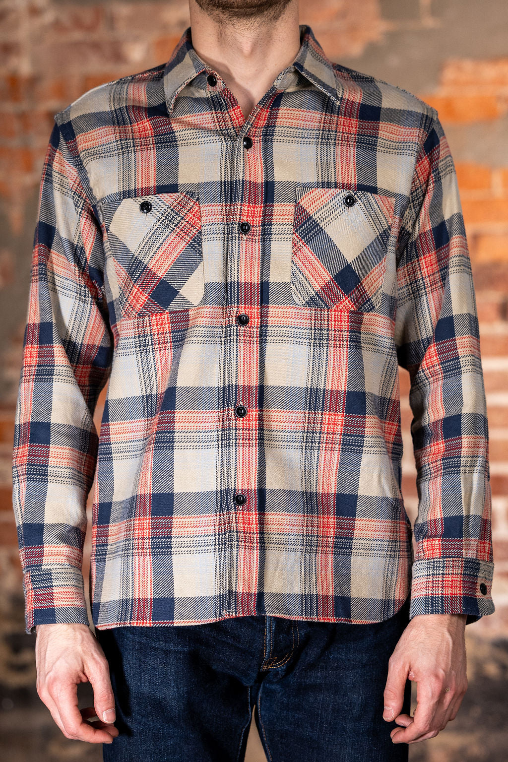Sugar Cane Lot No. SC29562 Twill Check Work Shirt - Beige