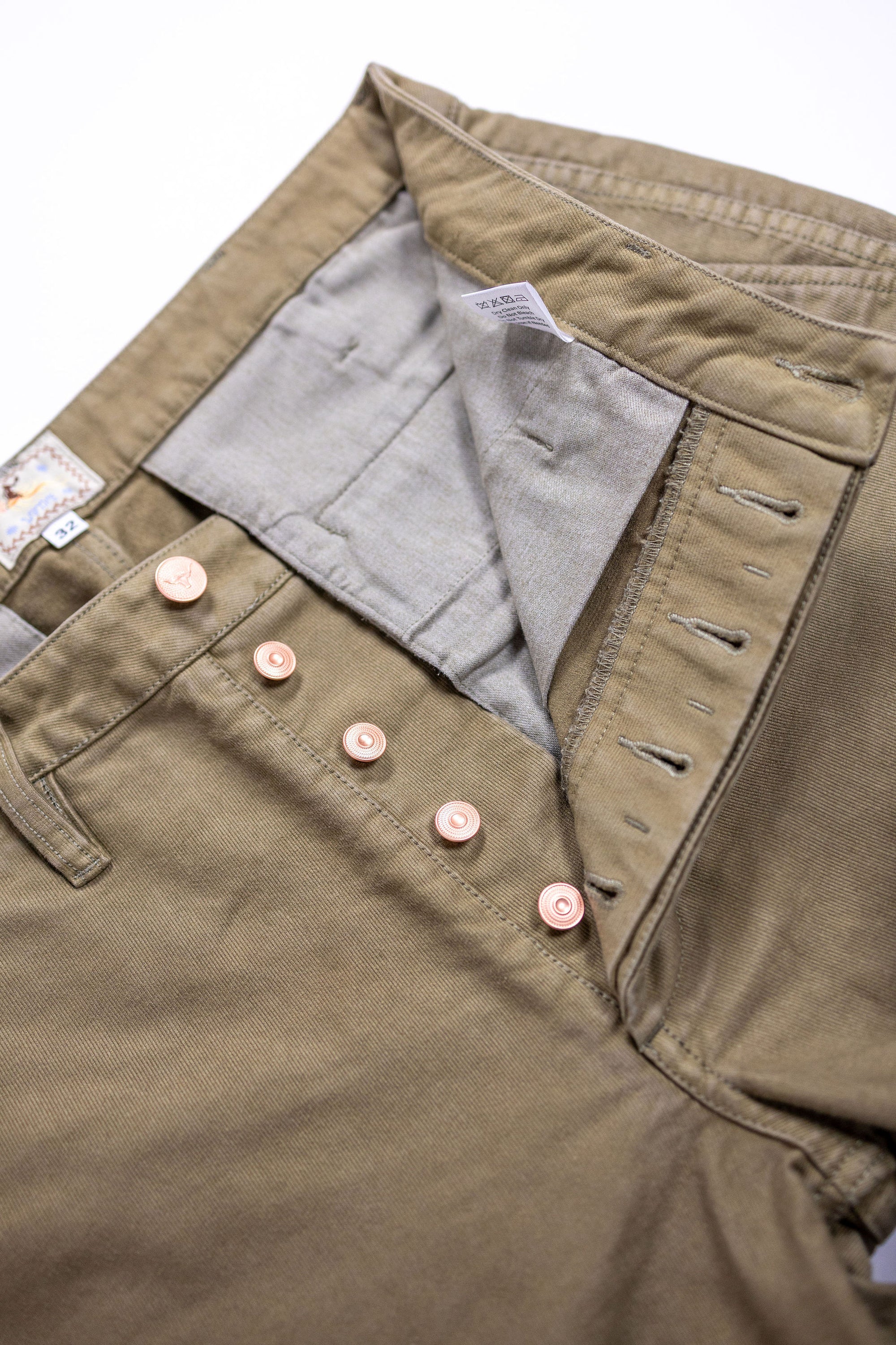 Wythe Deck Pant - Faded Olive - Button Fly Detail