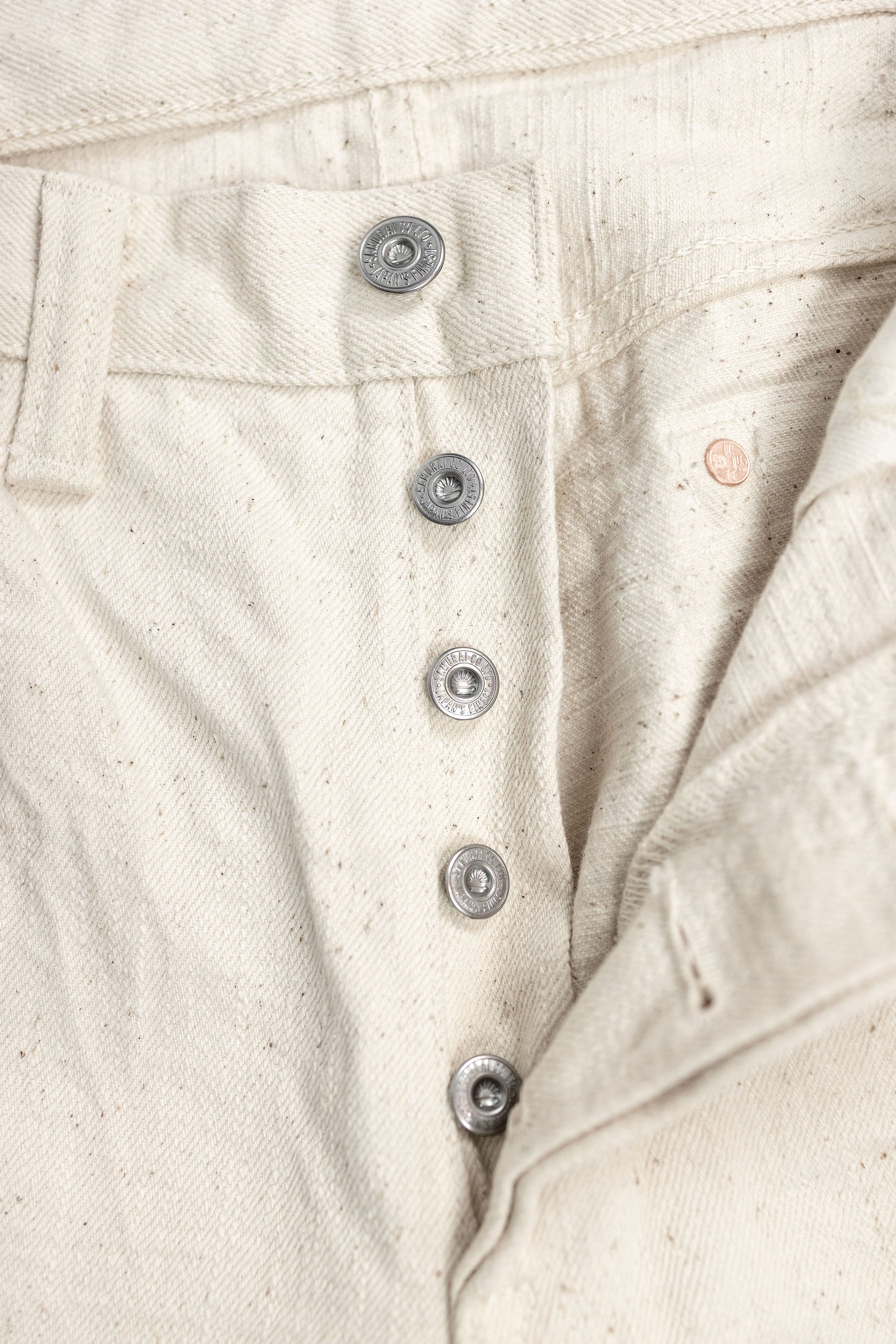 Samurai S710SC-KI Slim Straight - 18oz Japanese Cotton Made Ecru Jeans - Button Fly Detail