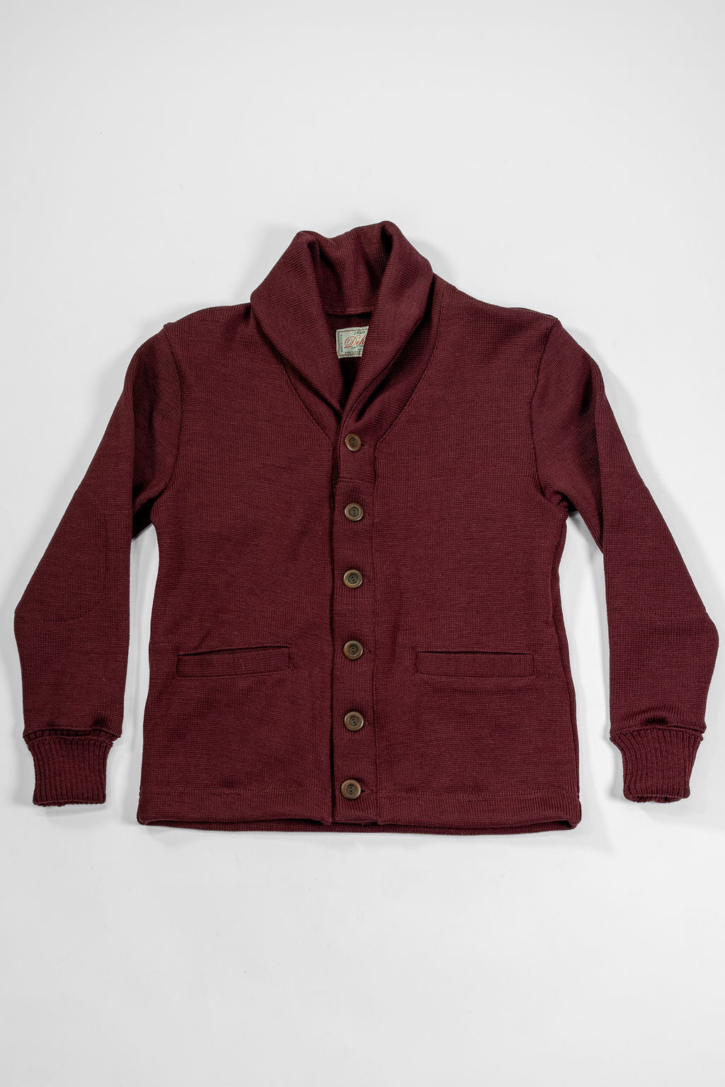 Dehen 1920 Shawl Sweater Coat - Burgundy. laid on back