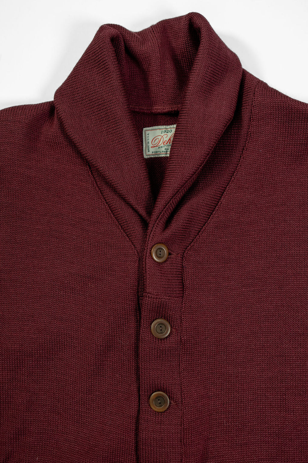 Dehen 1920 Shawl Sweater Coat - Burgundy. close up of front detail