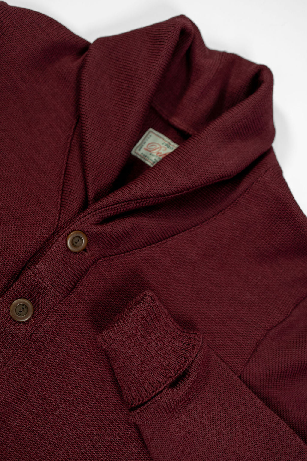Dehen 1920 Shawl Sweater Coat - Burgundy. close up of sleeve detail