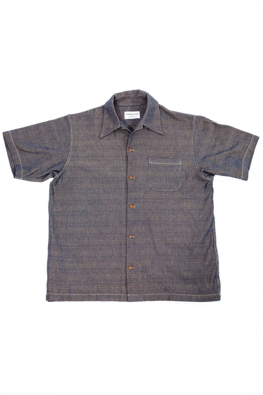Samurai SOS26-KSK Kanoko Aimadara Open Collar Shirt - Natural Indigo