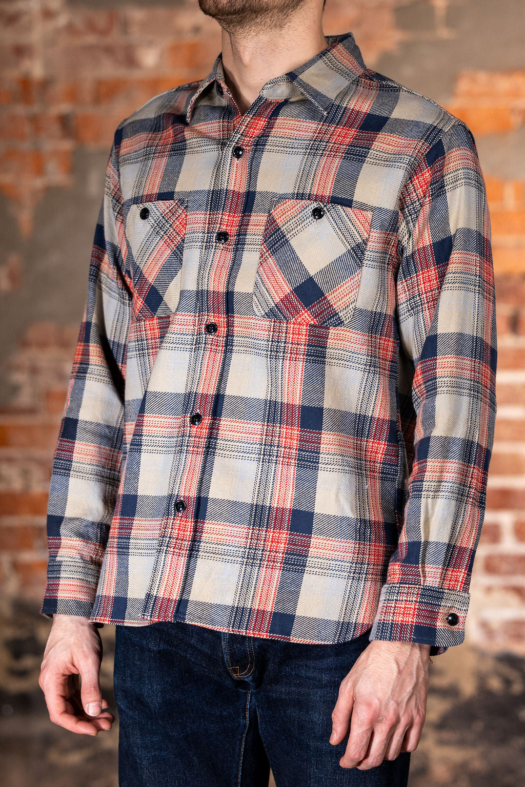 Sugar Cane Lot No. SC29562 Twill Check Work Shirt - Beige