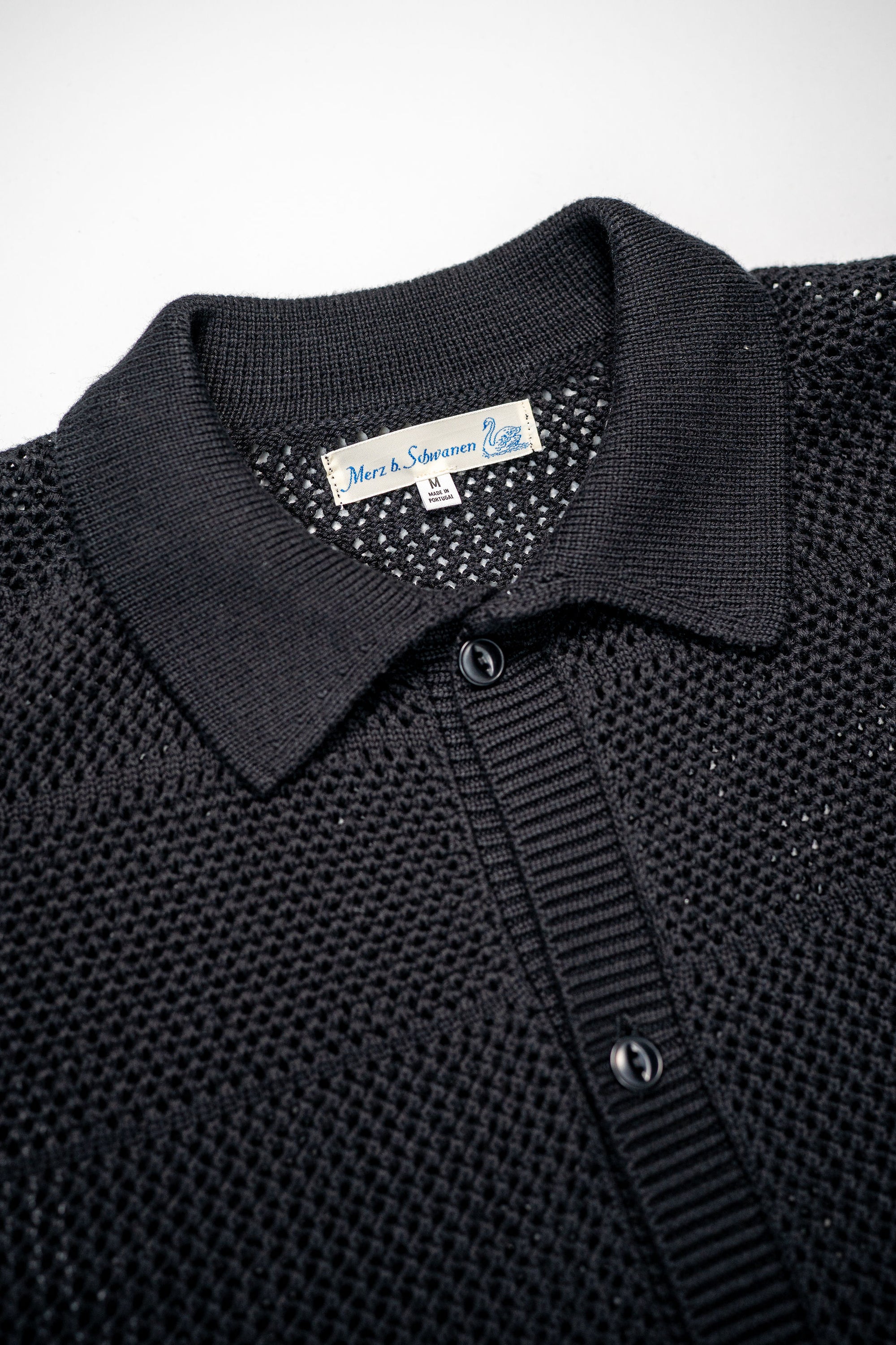Merz b. Schwanen KNITSHIRT01 Crochet Shirt - Deep Black