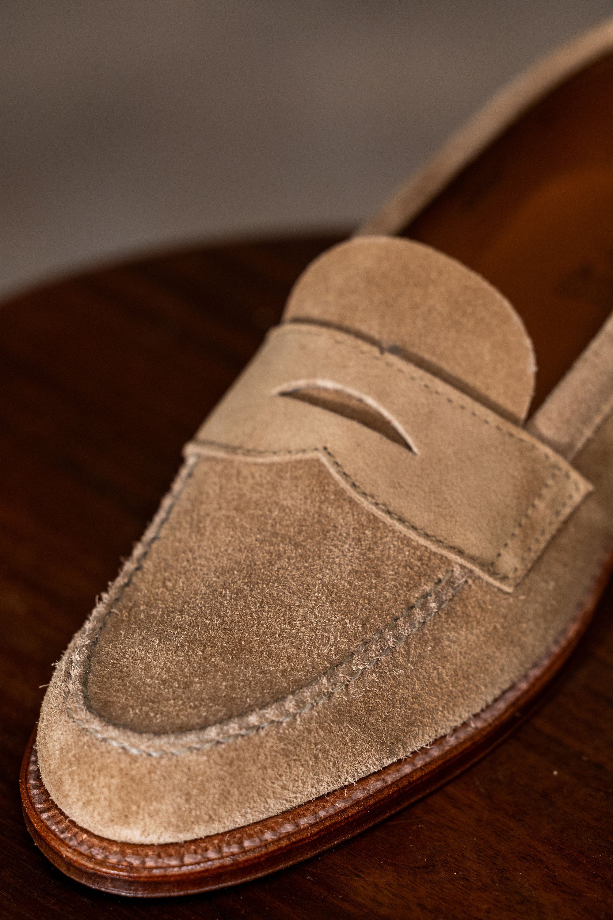 Alden 6244F Unlined Leisure Handsewn Penny Loafer LHS - Tan Suede