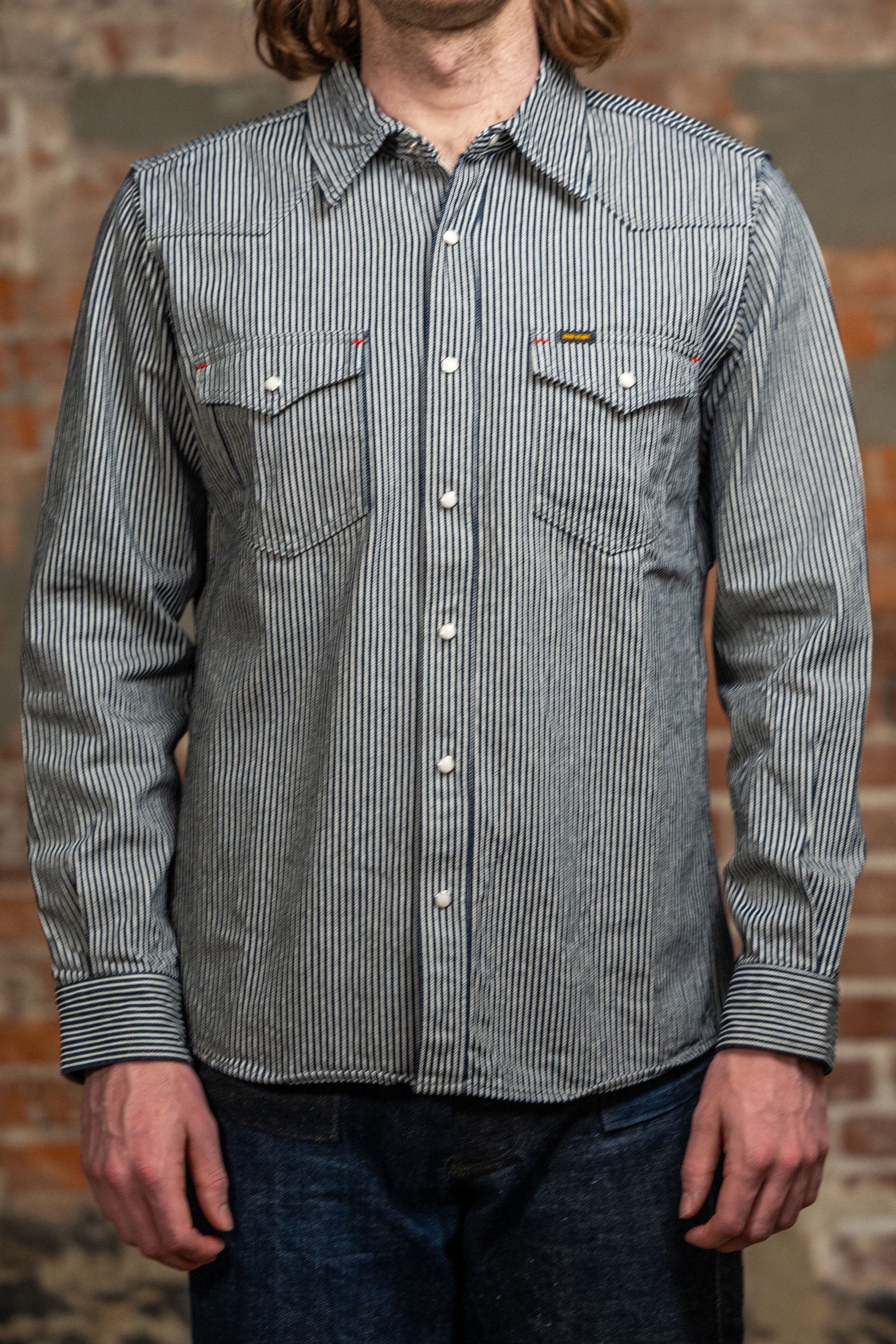 Iron Heart IHSH-07-IND 12oz Hickory Stripe Western - Indigo