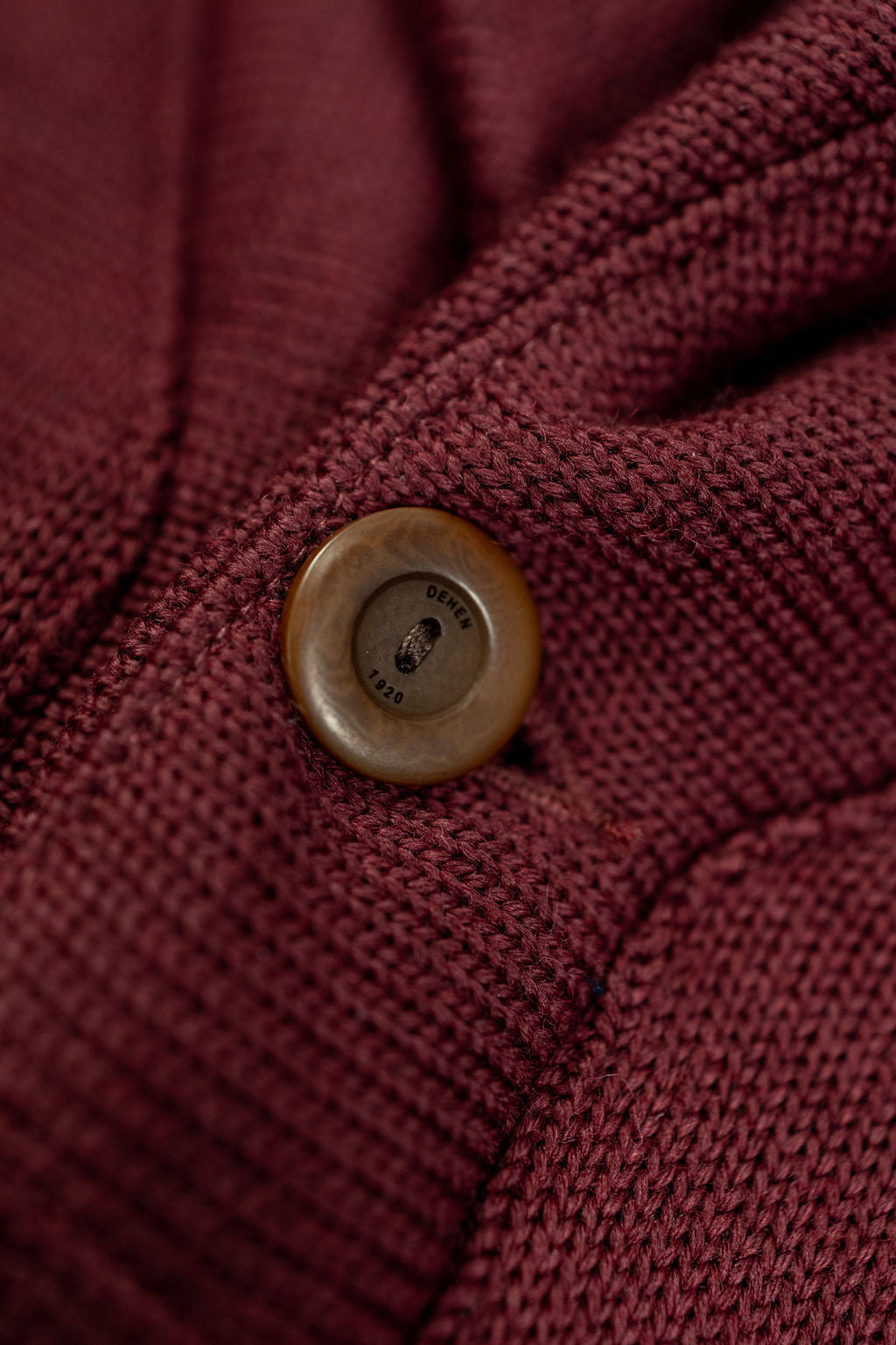 Dehen 1920 Shawl Sweater Coat - Burgundy. close up of button detail