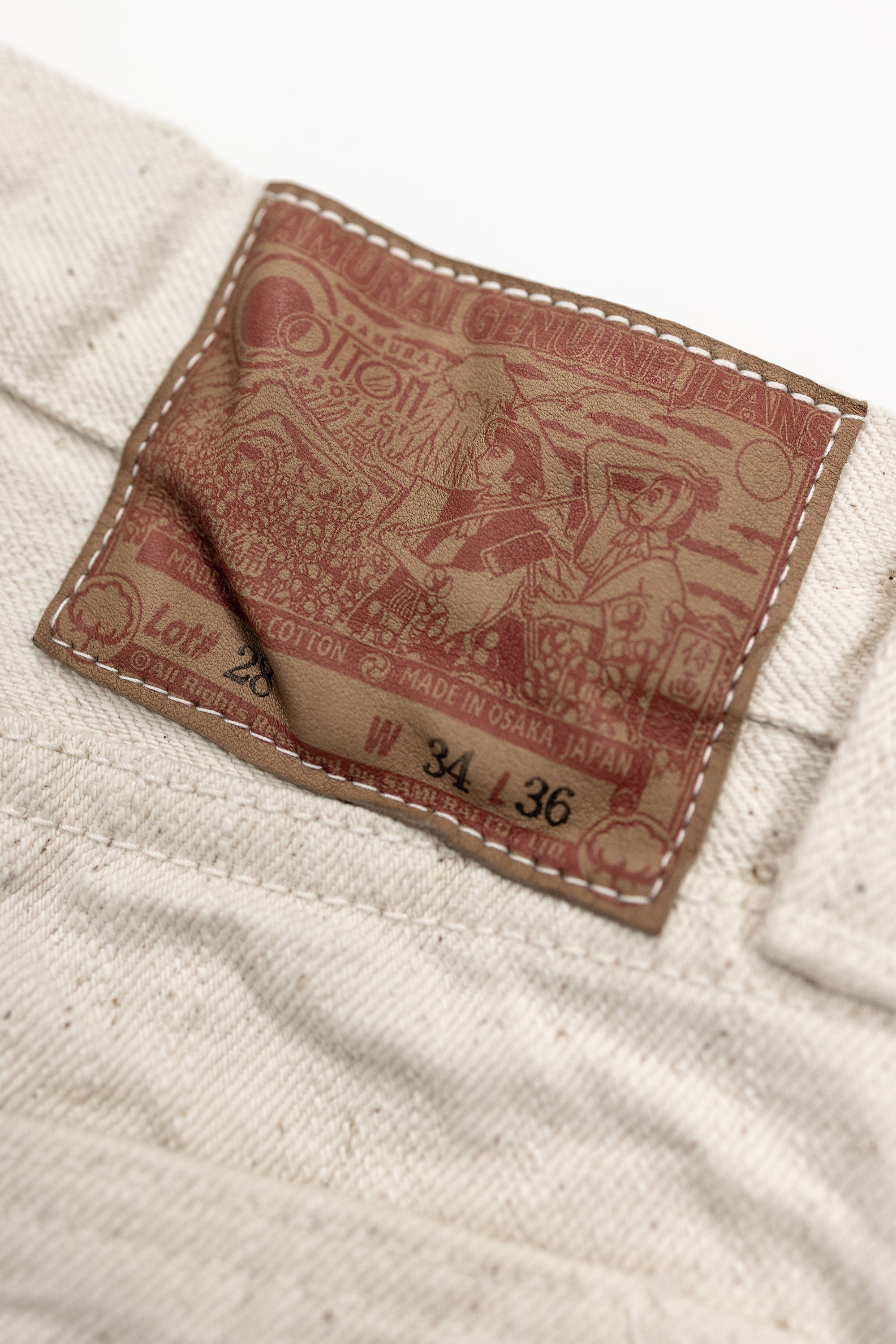 Samurai S710SC-KI Slim Straight - 18oz Japanese Cotton Made Ecru Jeans - Back Patch detail