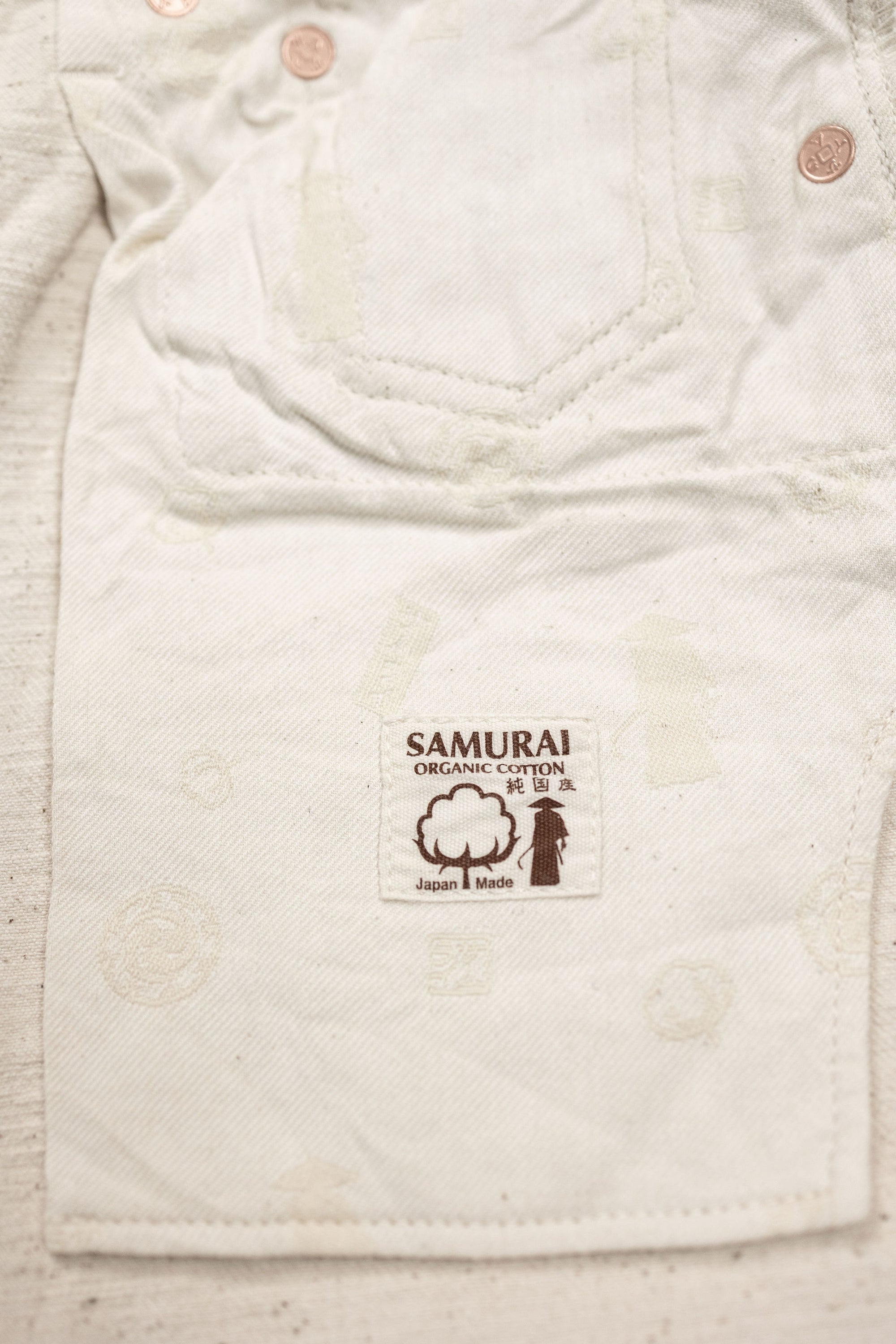 Samurai S710SC-KI Slim Straight - 18oz Japanese Cotton Made Ecru Jeans - Pocket Bag and Tag detail