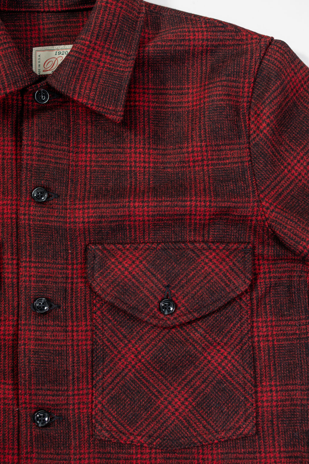 Dehen 1920 Skyline Overshirt - Canyon Plaid Wool. close up of front pocket
