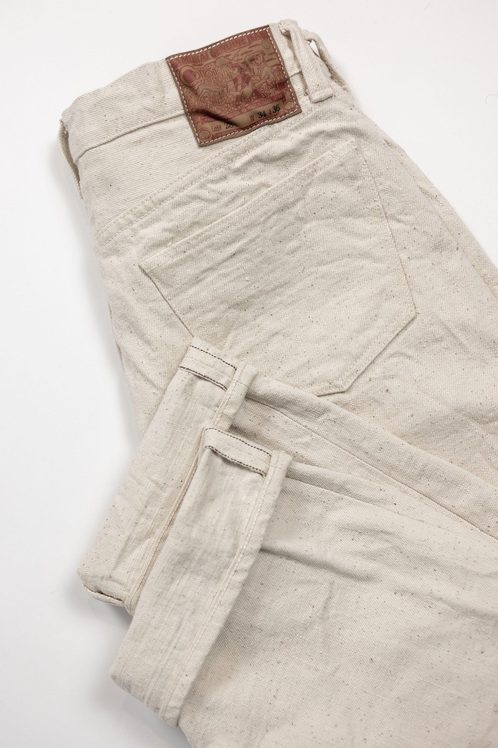 Samurai S710SC-KI Slim Straight - 18oz Japanese Cotton Made Ecru Jeans - Flat lay back detail