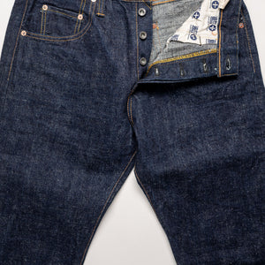 Samurai S211AX Ai Benkei - 18oz Natural Indigo Relaxed Tapered Denim - flat lay front