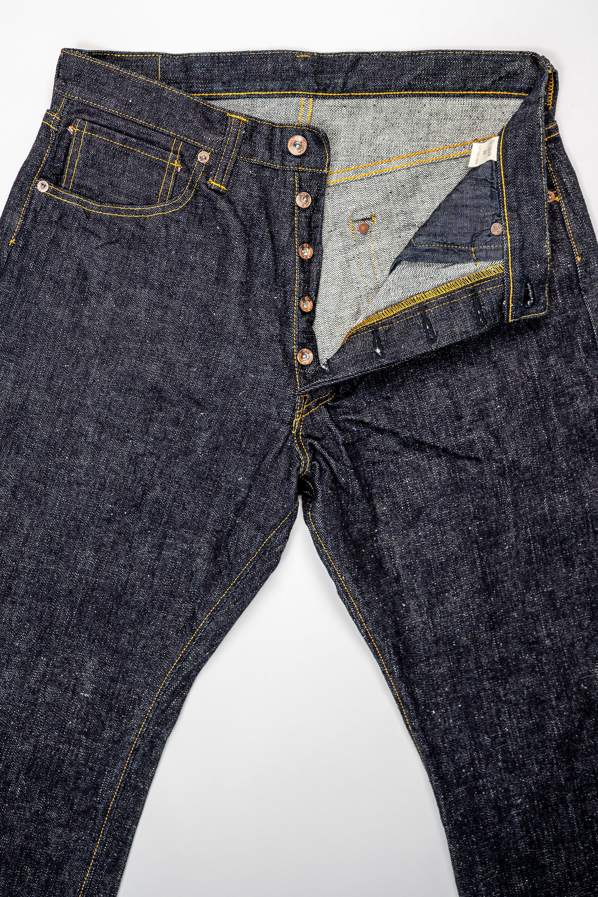 Samurai S3100VX 'Zero' WWII model wide straight jeans - button fly detail