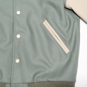 Dehen 1920 Varsity Jacket - Reef Wool / Milk Leather. close up on pocket detail