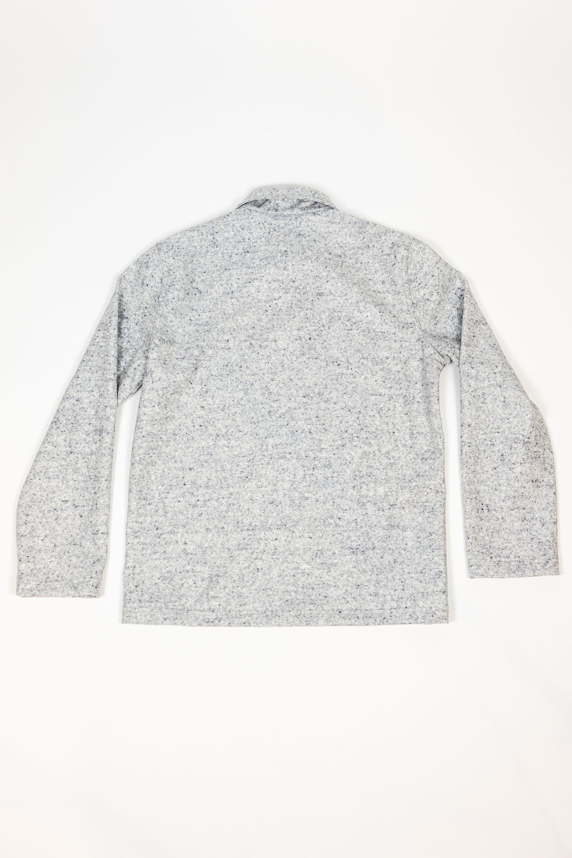 Dehen 1920 Chore Coat - Natural & Navy Heather Wool. laid on face