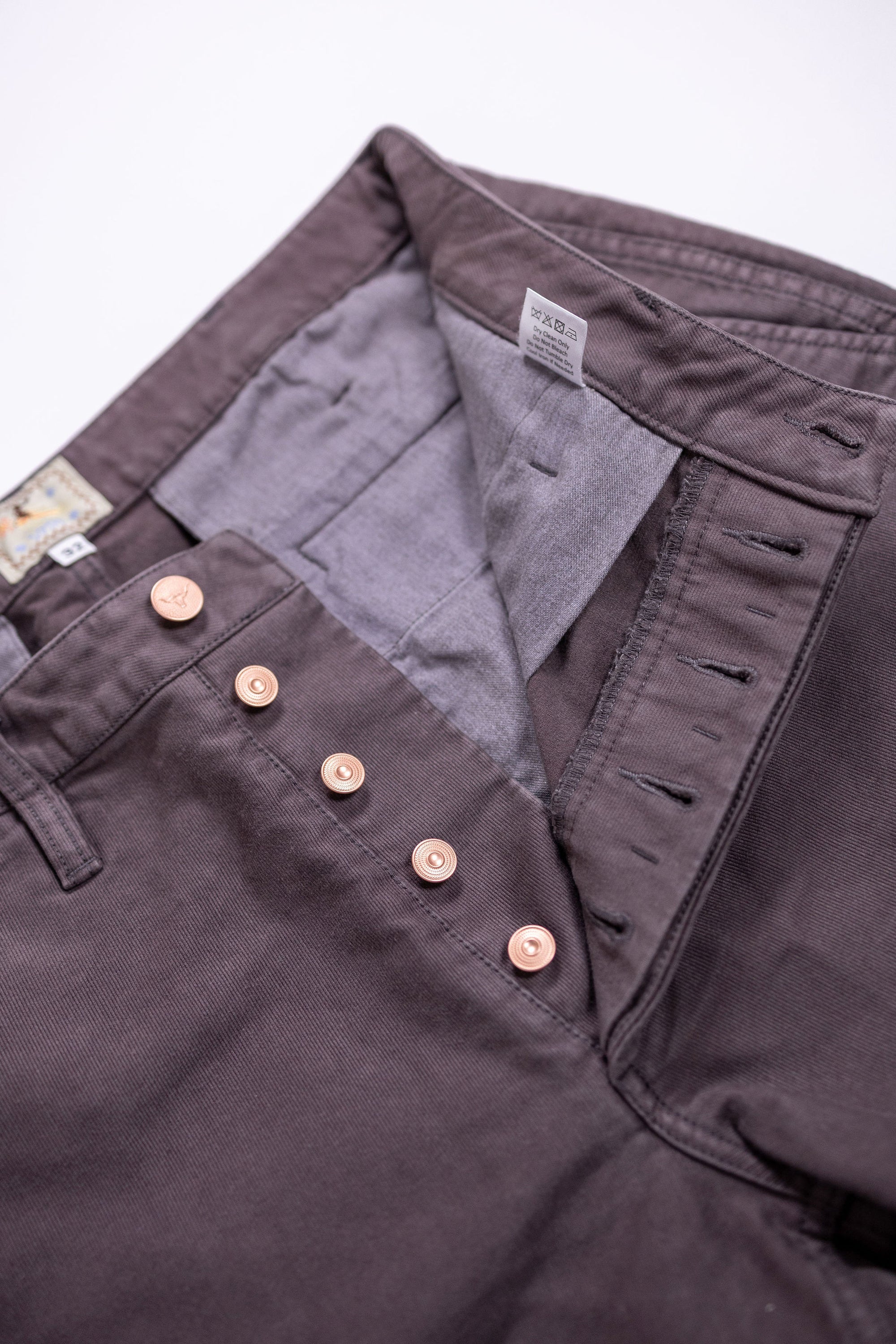 Wythe Deck Pant - Dusty Purple - Button Fly Detail