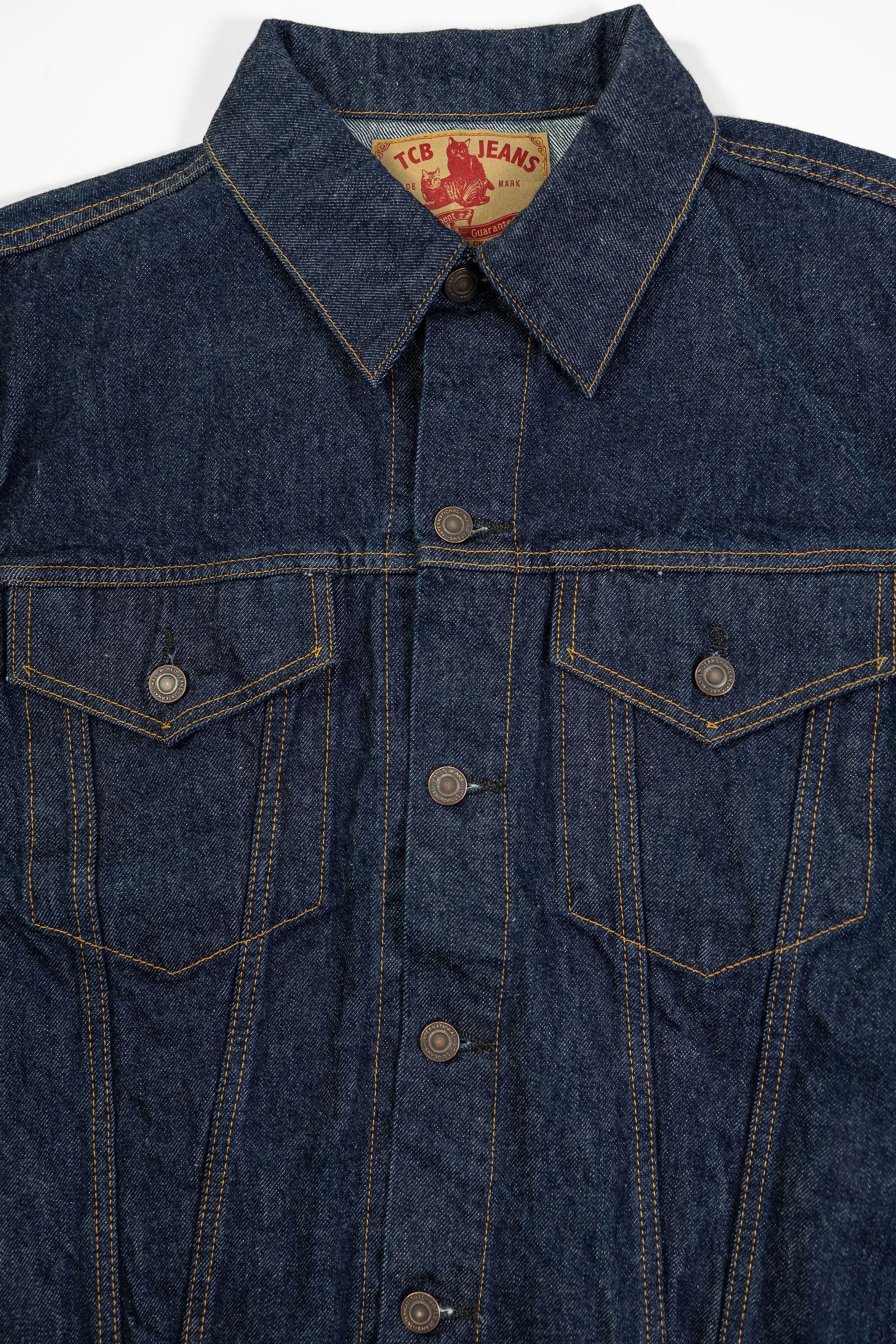 TCB Jeans 60's Trucker Jacket - One-Wash. close up front details