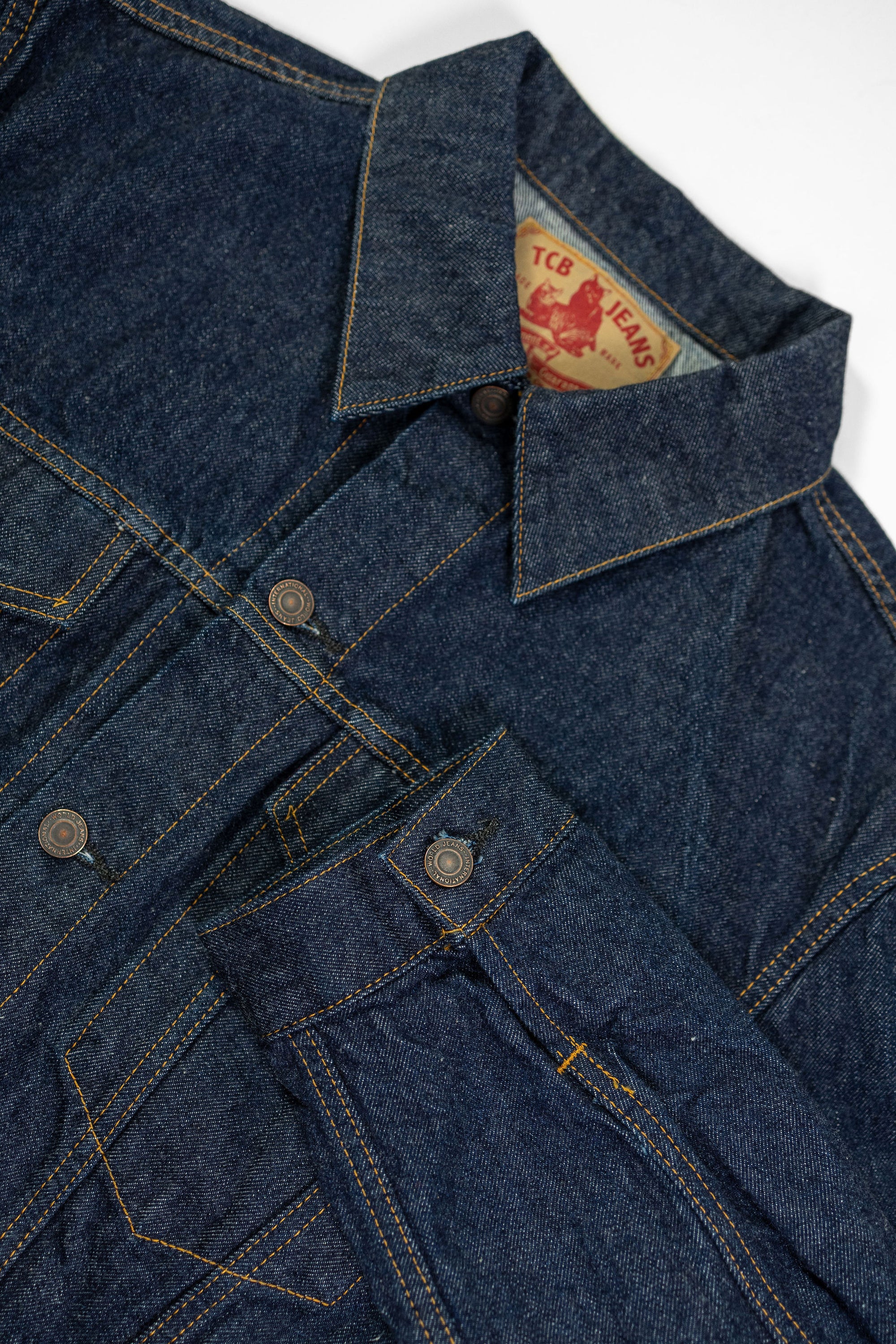 TCB Jeans 60's Trucker Jacket - One-Wash. close up of sleeve detail