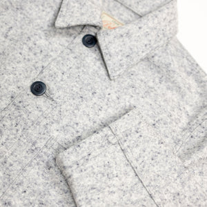 Dehen 1920 Chore Coat - Natural & Navy Heather Wool. close up of sleeve detail