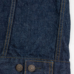 TCB Jeans 60's Trucker Jacket - One-Wash. close up of back bottom button detail