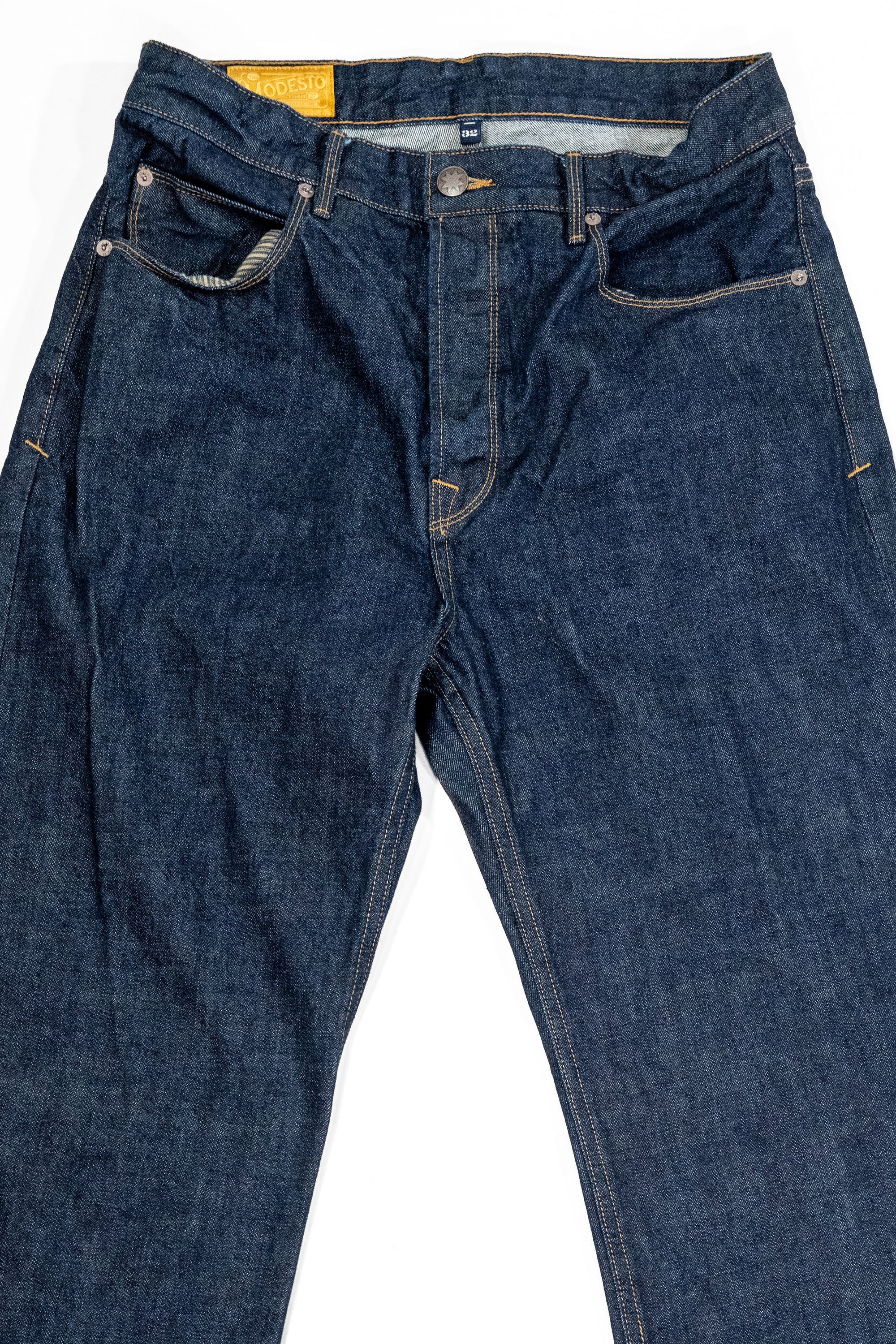 Freenote Cloth Modesto - 14oz 50's Denim Rinsed. laid on back