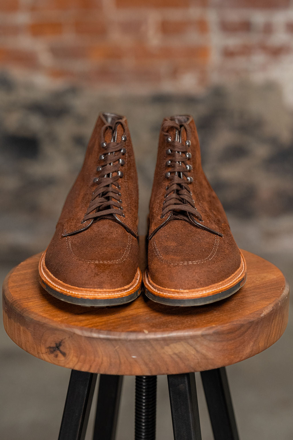 alden mocc toe boots - front view