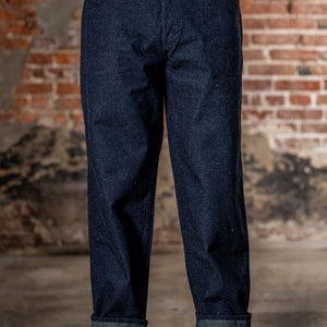 TCB Jeans Seamens Trousers - 10oz Neppy Denim Indigo One Wash. on model front profile
