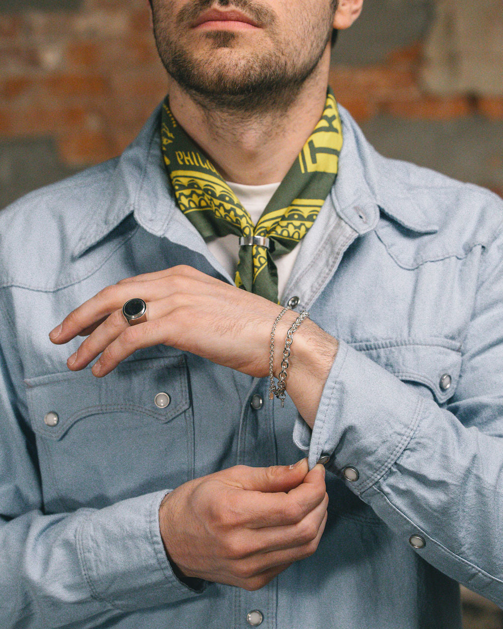 O.P. Jewellery Mid Anchor Hook Bracelet. on model showing off on wrist