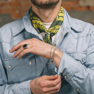 O.P. Jewellery Mid Anchor Hook Bracelet. on model showing off on wrist