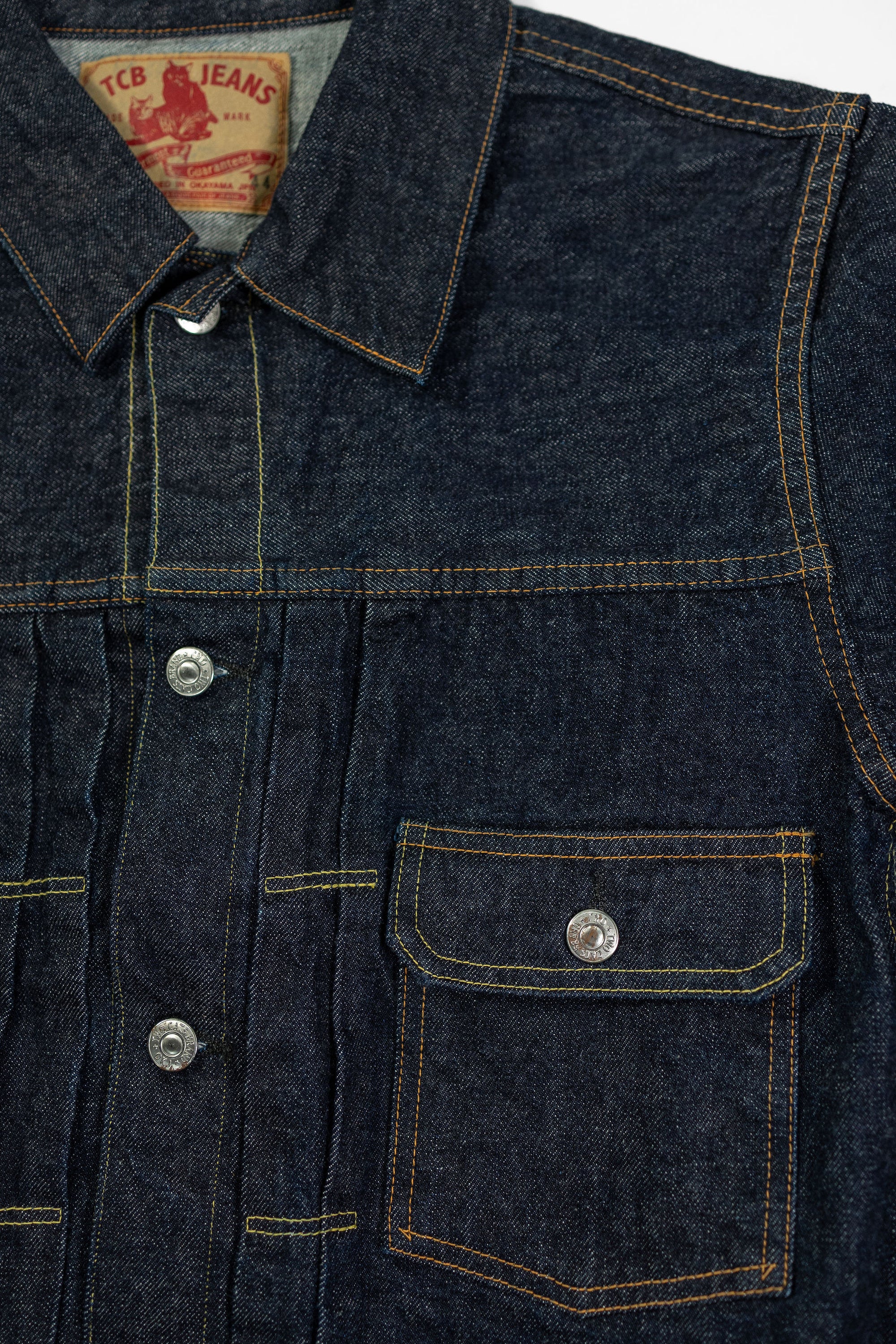 TCB Jeans 50's Type II Jacket - One-Wash. close up of front pocket detail