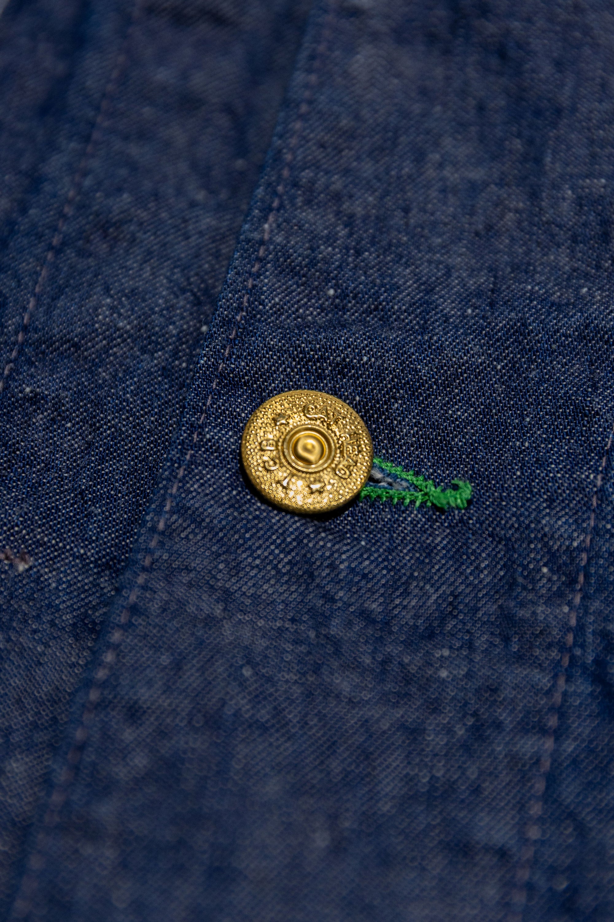 TCB Jeans Cat Head Jacket - Indigo Denim. close up of button detail