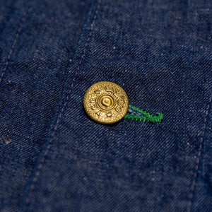 TCB Jeans Cat Head Jacket - Indigo Denim. close up of button detail