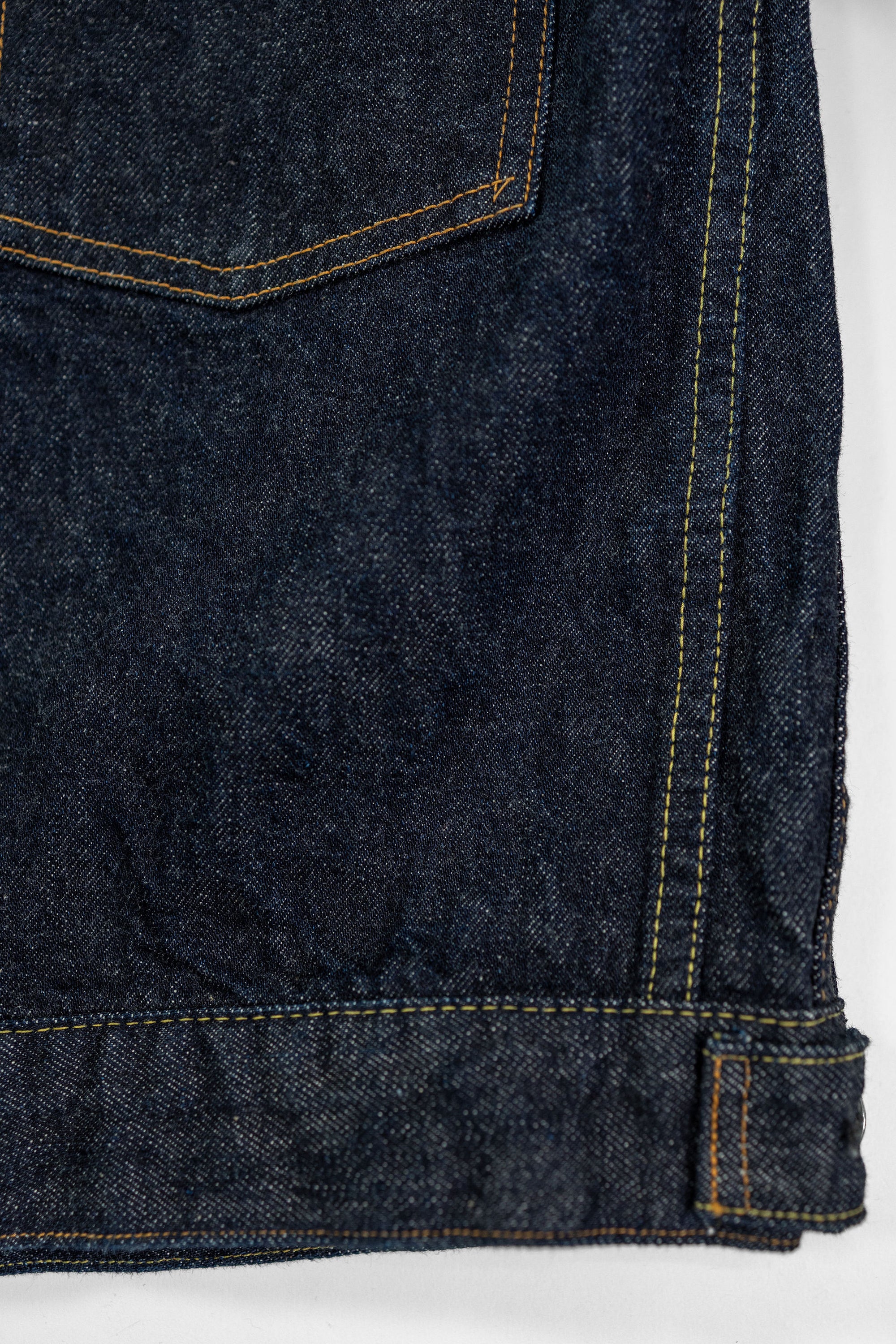 TCB Jeans 50's Type II Jacket - One-Wash. close up of bottom detail