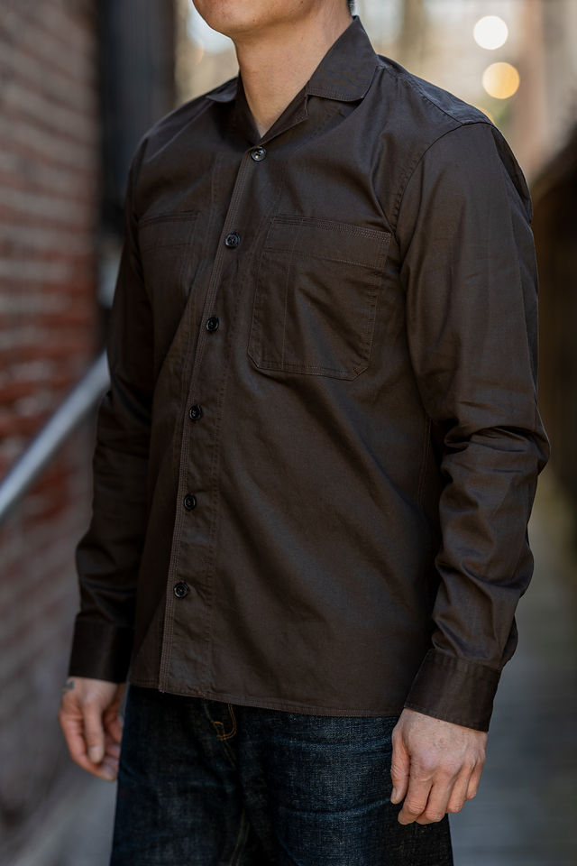 Hansen Garments Steffen Shirt Jacket - Coffee Drill - model shot - side facing