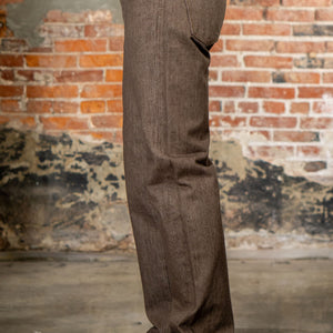 Pure Blue Japan BR-14oz-003 Regular Straight - 14oz Brown x White. on model side profile